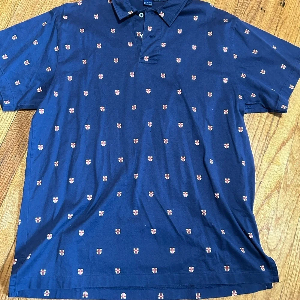 Ralph Lauren Polo Shirt Adult Medium Navy Allover Crest Print Fine Cotton Shirt